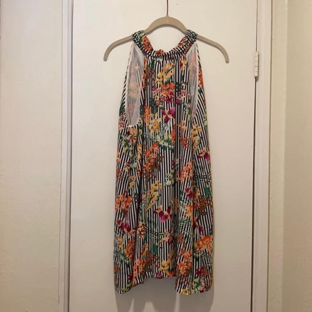 Black and white striped floral dress